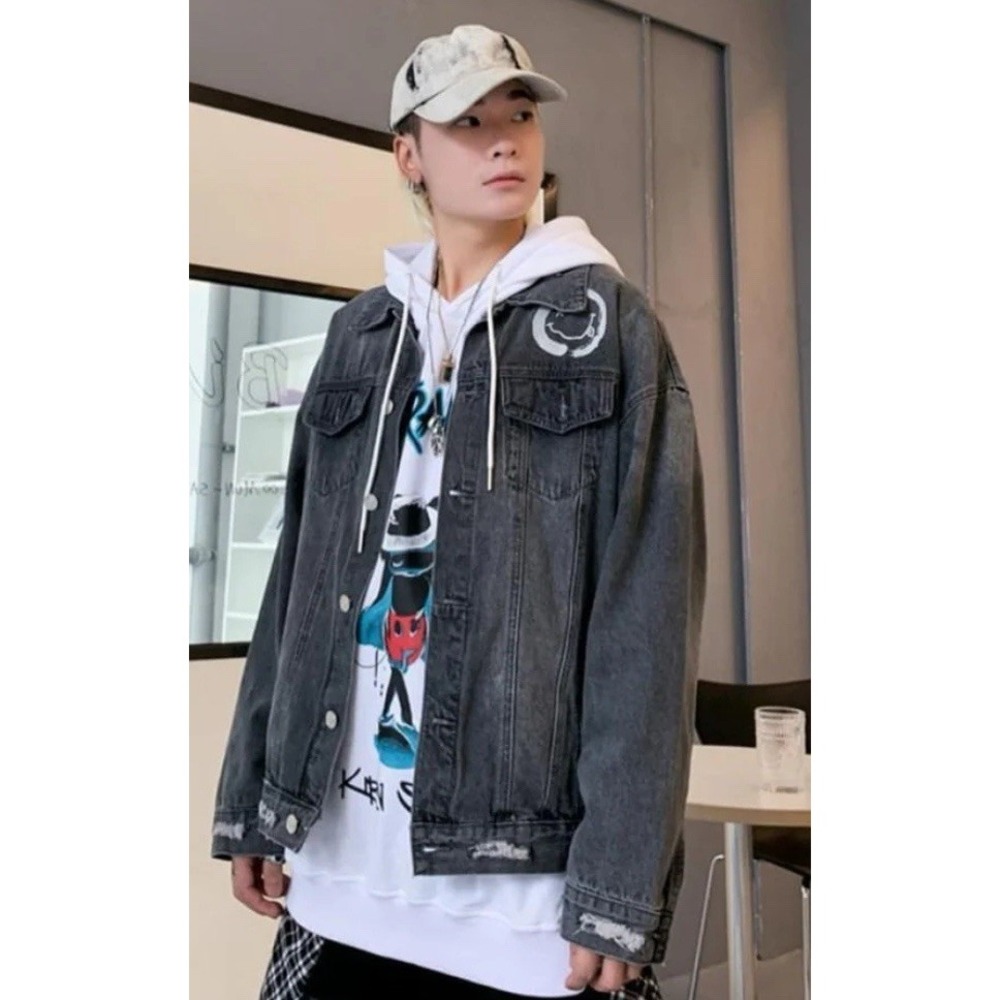 Urban Clothing Shop Smile Jean Jacket Denim Graphic Design Mens‎ XXL Streetwear
